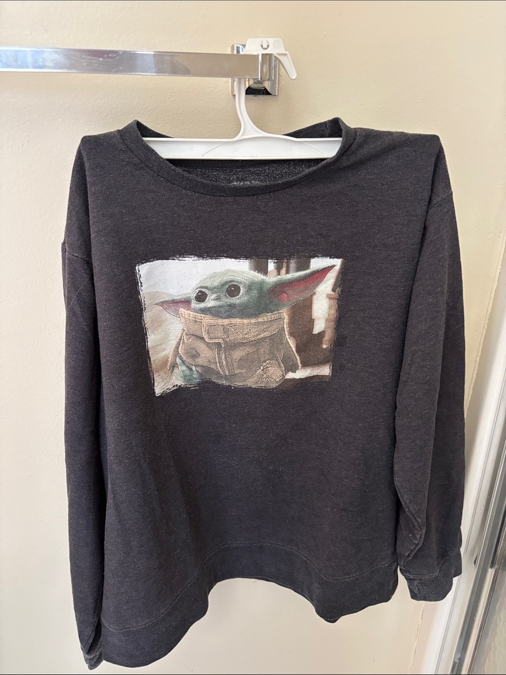 Dark Gray "Baby Yoda" Graphic Pullover Sweatshirt